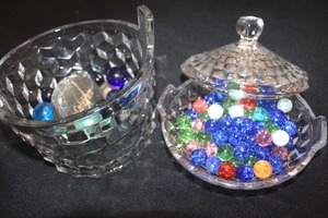 lot 243 image: Fostoria dishes and Vintage Glass Marbles