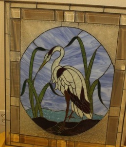 lot 11 image: Beautiful Stained Glass Crane, Approx 28x30