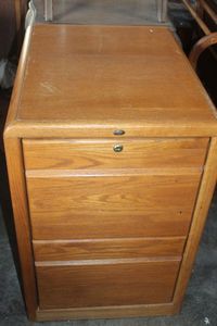 lot 321 image: Solid oak Accent TableFiling cabinet