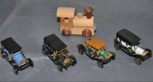 lot 53 image: Miniature Antique Cars, Wooden Train