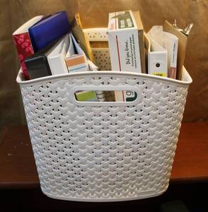 lot 53 image: Miscellaneous binders folders in basket and more