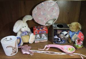 lot 58 image: Rabbit plushies rabbit fan rabbit napkin holder and more see photos