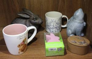 lot 59 image: Cast iron bunny marble bunny and more see photo
