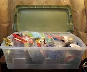 lot 65 image: Tote of holiday ribbons and more see photo