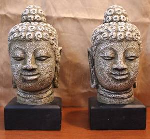 lot 69 image: Buddha head bookends