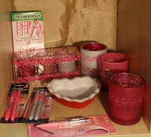 lot 81 image: Candle holders heart-shaped plate pins markers and pencils