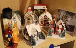 lot 82 image: Christmas lot with small village the Grinch ornament nutcracker ornament and more