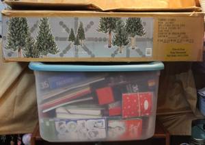 lot 196 image: Mixed lot of Christmas items tree and tote full of things  like lights books and cards much more