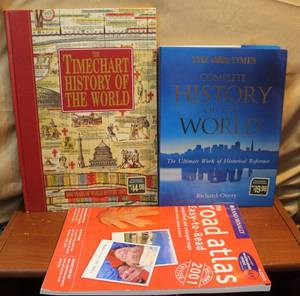 lot 201 image: Lot of books timechart history of the world and more very large books next picture has pictures with yard stick to show size