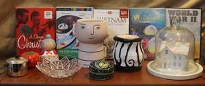 lot 232 image: Here is a random mixed life 3 timers tomato lady and pot and cds small trinket box and more see pictures
