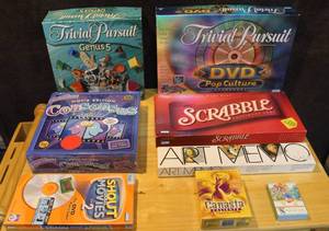 lot 283 image: Mixed lot of learning games like Scrabble  mixed trivia pursuits art memo game and more see pictures