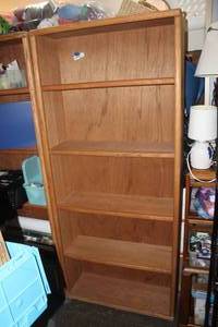 lot 322 image: Wood shelf about 6 foot tall  (pic. used 3x all look the same)
