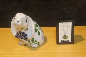 lot 358 image: Dansk International Designs Ltd Ceramic Rabbit Philippines Blue Flowers Bunny and Easter Bunny Rabbit Lapin de Pques Pier 1 Glass Figurine
