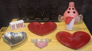 lot 365 image: Love sign and glass cup with wings plastic glittery heart-shaped plates vase with heart shapes cut out and more see photos