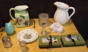 lot 397 image: 2 pitchers and a rabbit candle and Peter the rabbit plate and more see pictures