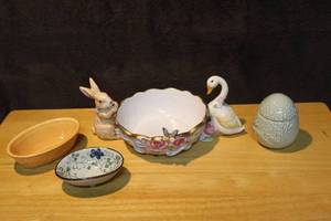 lot 413 image: Estate Vintage Noble Excellence Garden Rhapsody Bowl Beautiful and Elegant and Pier 1 Imports Blue Flower And Vines  Ceramic Oval Soap Dish Trinket Dish and more see pictures