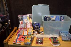 lot 422 image: Tote full of household items like Velcro magic sliders heavy duty felt pads locks and much more see all photos