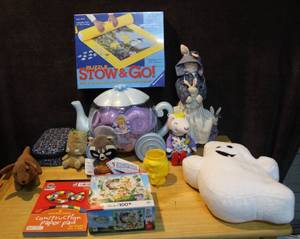 lot 441 image: Mixed toy and plushie lot Cinderella toy and Tinkerbell puzzle and marvel plushies and more see pictures