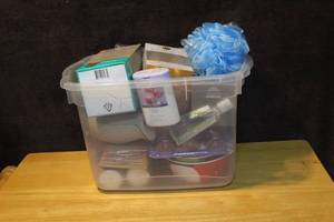 lot 442 image: Mixed lot with batteries air freshener bathroom supply home sharpie container and more