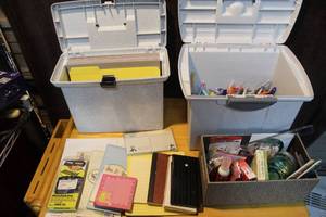 lot 443 image: Two folder organizers notepads markers and pins and miscellaneous