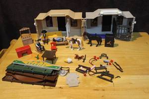 lot 449 image: Little Western house with horses and people and furniture
