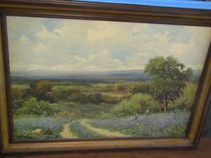 lot 30 image: WALL ART - BLUE BONNET Painting framed  24 X 36