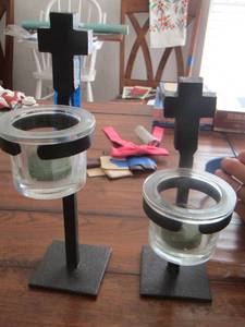 lot 48 image: 2 cross votive candle holders