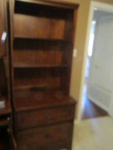 lot 11 image: BOOK SHELF W 3 SHELVES, 2 DRAWERS  MATCHES 14 & 17    76 X 20 X 22