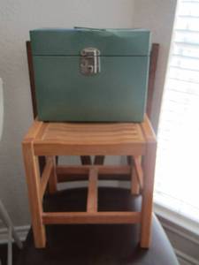 lot 100 image: small stool and a green metal storage box