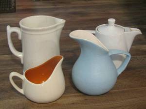 lot 141 image: pitchers- juice pitcher- creamer dish and gravy dish
