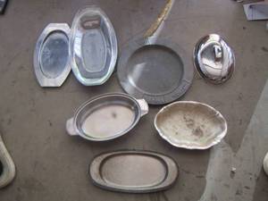 lot 164 image: VARIOUS SERVING METALPEWTER PLATTERS