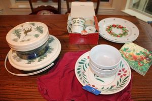 lot 71 image: Christmas plates and mugs, plastic storage containers as shown