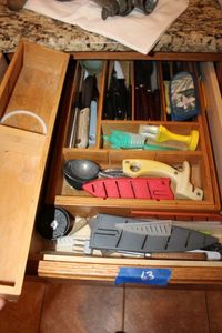 lot 63 image: Kitchen knives, and wood drawer organizers