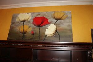 lot 28 image: Large canvas wall art with poppies - 60W x 30H