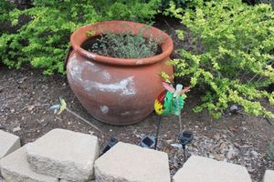 lot 176 image: Terra cotta planter with solar bird stakes
