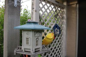lot 172 image: Birdhouses and large yellow bird feeder