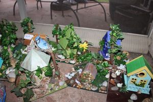 lot 140 image: Birdhouse sculptures (some parts may need reglued)