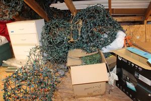 lot 192 image: Outdoor yard wire ball lights Approx. 10 count and a couple wreathes