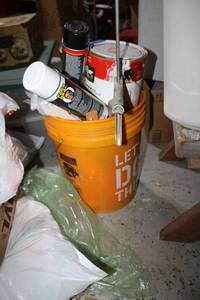 lot 288 image: 5 gal bucket with paints and more