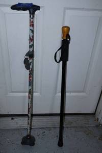 lot 344 image: Walking cane and walking stick - One with light and one with compass