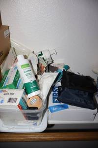 lot 210 image: Band aides, glucose readers, and cleansers