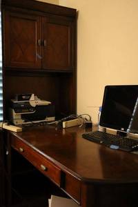 lot 217 image: Ashley furniture Office cabinet with desk extension - 30D x 47Desk Length (plus 22 cabinet) x 76H