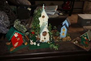 lot 150 image: Birdhouse sculptures (some parts may need reglued)