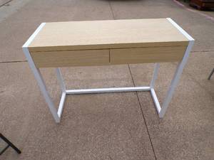 lot 8 image: Laminate and White Metal Desk With Two Drawers, About 39 12 x15 12 x 31