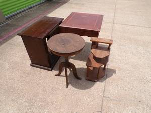 lot 24 image: 3 Tables and 1 Small Shelf, Mixed Sizes and Styles, Needs Repair