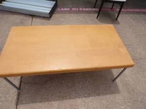 lot 30 image: Wood Table With Metal Legs, About 24x28x17