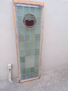 lot 1 image: Antique Late 1800s-Early 1900s Shield Design Lead Glass Door Panel, Needs Light Repair