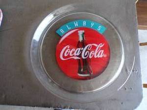 lot 60 image: 13 Round Glass Always Coca Cola Serving Tray