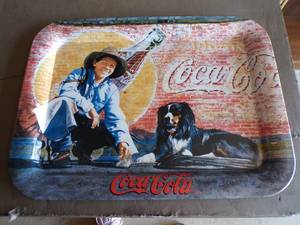 lot 70 image: 1999 Coca Cola A Boy and His Dog Metal Serving Tray, About 17.5x13