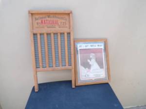 lot 37 image: Vintage National Washboard Co. Washboard About 12x1x24 and 1 Framed  Just a Babys Prayer At Twilight Piece of Sheet Music About 13x16